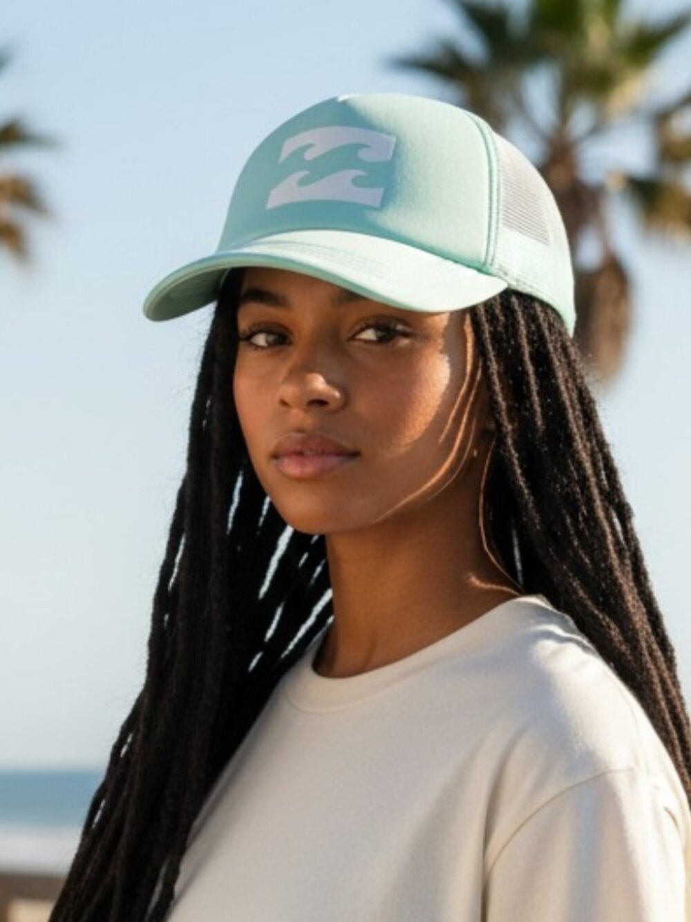 Billabong Mint Green & White Mesh Trucker Hat Surf Wave Logo Snapback - Picture 11 of 12
